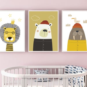 Wandbilder 3er Set "Walross und Co" Poster Set Kinderzimmer, Kinderzimmer Poster Tiere, Kinderzimmer Bilder, Poster Kinderzimmer Mädchen
