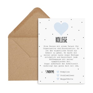 Carte postale COLLEGE incluant enveloppe collègue cadeau définition collègue carte retraite