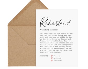 Postcard RETIREMENT Definition incl. envelope retirement gift colleague
