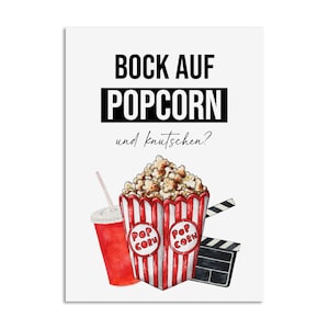 Kartka walentynkowa Masz ochotę na popcorn i całusy? Pocztówka na Walentynki, prezent miłosny