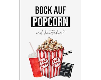 Valentinskarte BOCK auf POPCORN und knutschen? Postkarte Valentinstag Geschenk Liebe