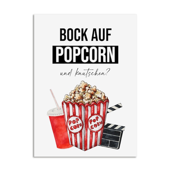 Valentinskarte BOCK auf POPCORN und knutschen? Postkarte Valentinstag Geschenk Liebe