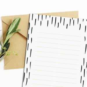 Juego de papel de carta DIN A5 en blanco y negro, incluye 10 sobres de papel kraft