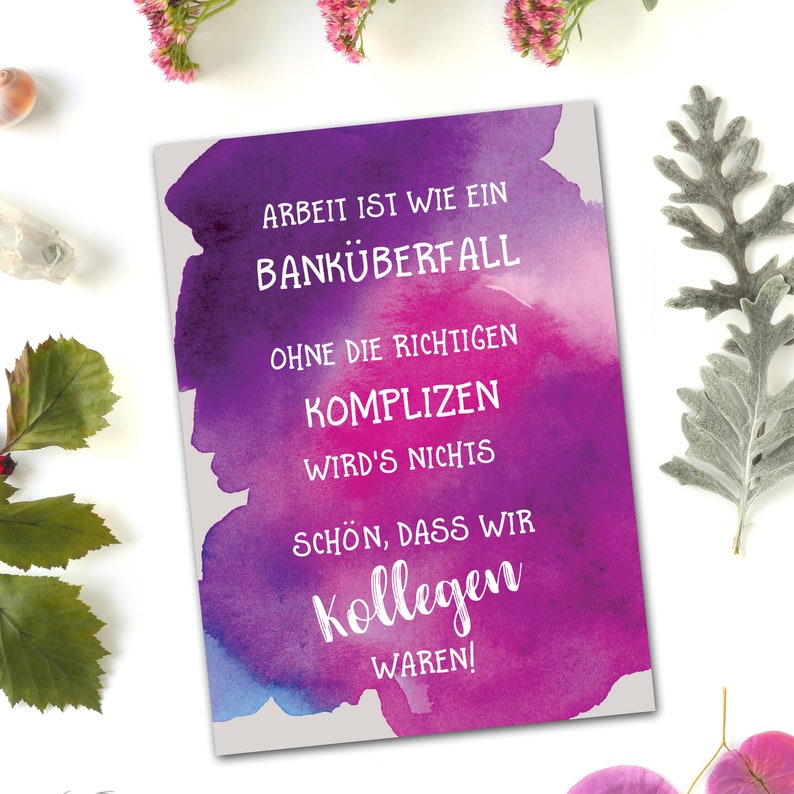 Postkarte Kollegen Abschied Banküberfall Kollegen Geschenk Postkarte Sprüche Ruhestand Karte Bild 2