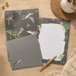 Stationery Set Dinosaur DIN A5 Stationery Children including Envelopes Letter Pad School Enrollment Gift Back to School Stationery Boys image 1
