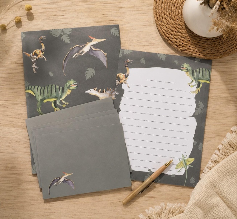 Stationery Set Dinosaur DIN A5 Stationery Children including Envelopes Letter Pad School Enrollment Gift Back to School Stationery Boys image 1