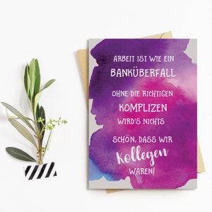 Postkarte Kollegen Abschied "Banküberfall" Kollegen Geschenk Postkarte Sprüche Ruhestand Karte