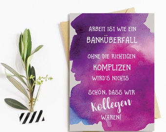 Postkarte Kollegen Abschied "Banküberfall" Kollegen Geschenk Postkarte Sprüche Ruhestand Karte