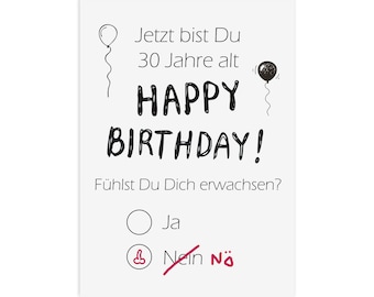 Birthday Card 30th Birthday Card Do you feel ADULT? Happy birthday postcard gift men