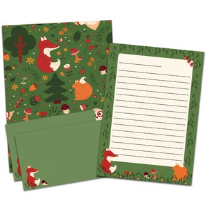 Juego de papel de escribir DIN A5 para niños, incluye sobres, color verde bosque, juego de papel de escribir con sobre, bloc de notas, regalo para la escolarización