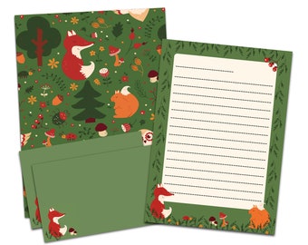 Briefpapier Set DIN A5 Briefpapier Kinderen incl Enveloppen WALD groen, Briefpapier Set met Envelop, Briefpapier Blok, School Inschrijving Gift