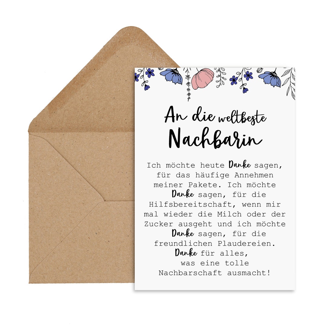 Postkarte weltbeste Nachbarin inkl. Briefumschlag Danke Karte Nachbar