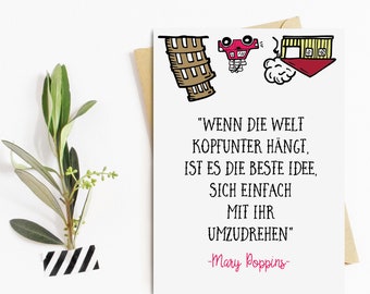 Postkarte Zitate "Wenn die Welt kopfunter hängt" Postkarte Sprüche, Sprüchekarte, Postkarte Motivation, Motivationskarten, Mutmach-Karte