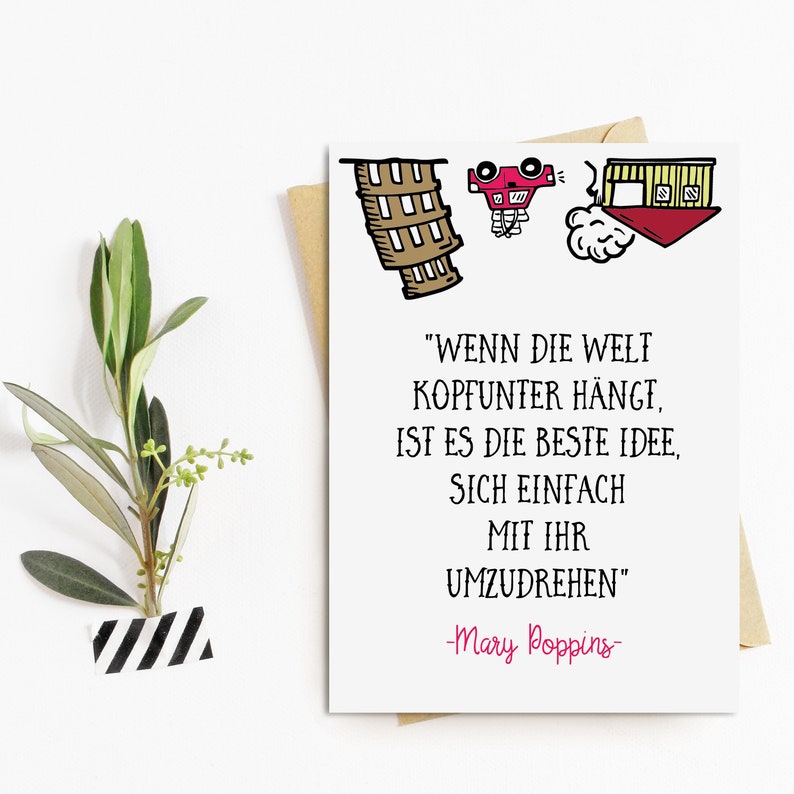 Postkarte Zitate Wenn die Welt kopfunter hängt Postkarte Sprüche, Sprüchekarte, Postkarte Motivation, Motivationskarten, Mutmach-Karte Bild 1