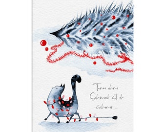 Carte de Noël CHAT sapin sans décorations carte postale Noël drôle