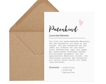 Postkarte PATENKIND Definition inkl. Briefumschlag Taufe Geschenk Patenkind