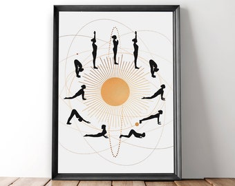 Poster YOGA Sonnengruß DIN A3 Yoga Poster Yogaübungen Geschenk Freundin