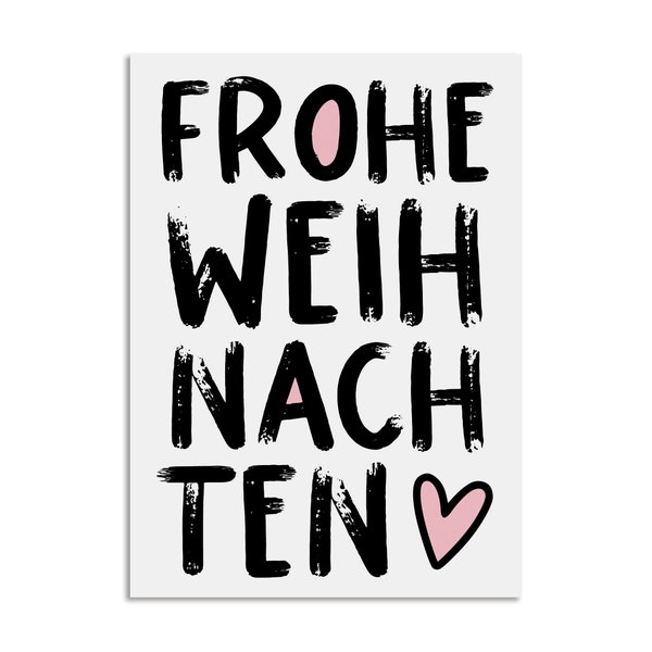 Weihnachtskarte Frohe Weihnachten SCHRIFT schwarz/rosa, Postkarte Weihnachten Weihnachhtskarten Grußkarte