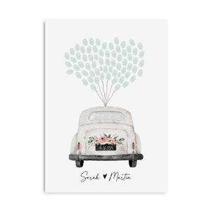 Gästeposter HOCHZEIT Auto personalisiert mit Namen als Geschenk zur Hochzeit FINGERABDRUCK Bild 1