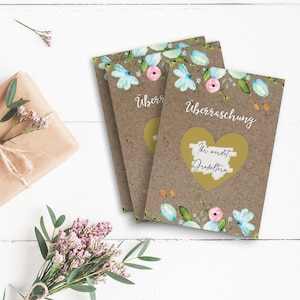 5 x Rubbelkarten "Überraschung Blumen" VINTAGE BRAUN