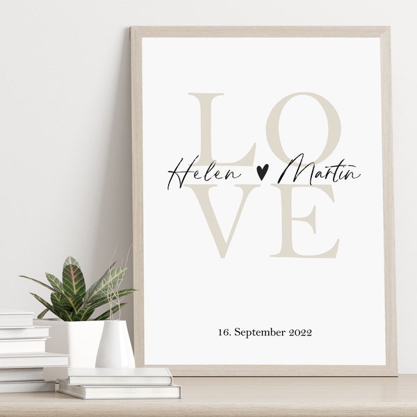 Affiche LOVE personnalisée avec nom et date pour les couples cadeau pour mariage