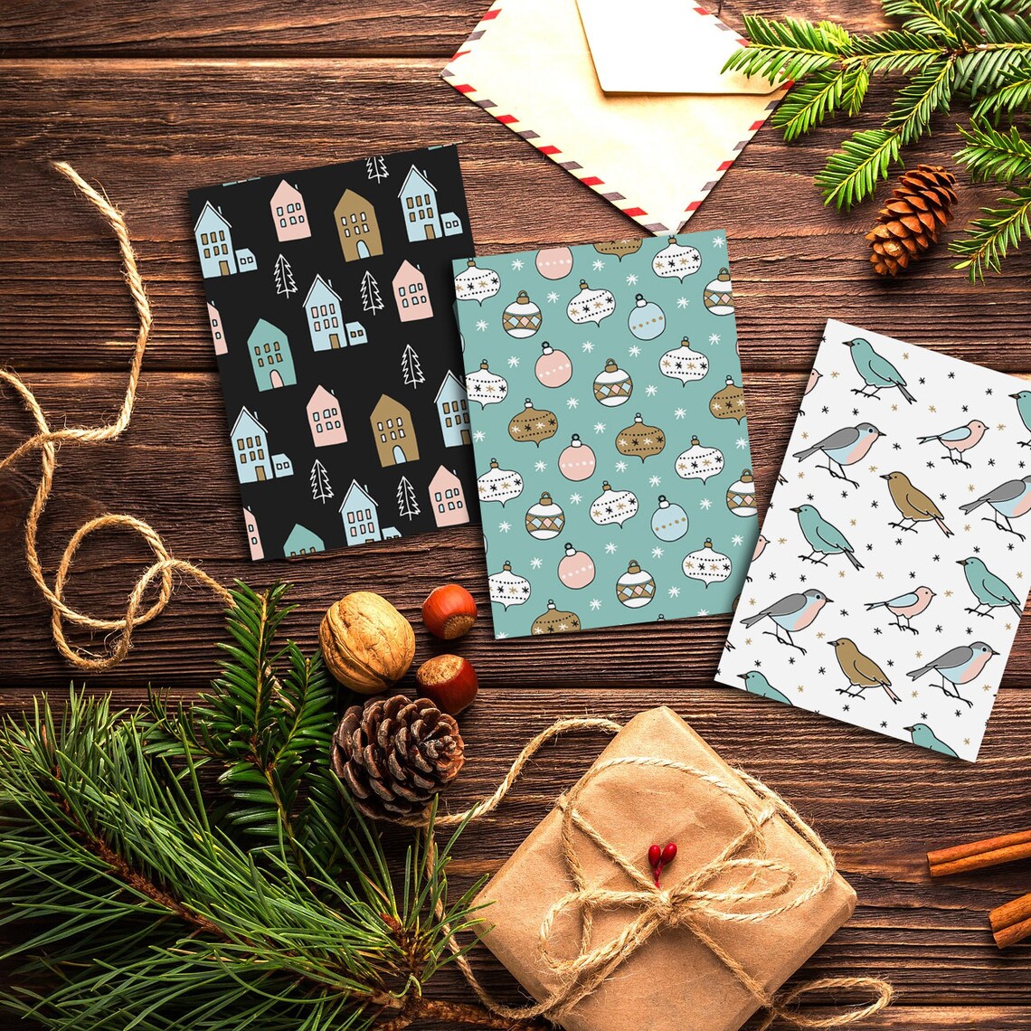 8 Weihnachtskarten Mit Weihnachtsmannband – Im Vintage-Design, Inkl. Umschläge (ca. 10,2x23,5 Cm)