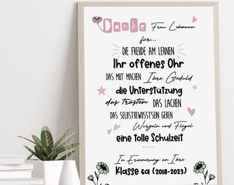 Poster Class Teacher Farewell PRIMARY SCHOOL Poster personalized Gift Teacher