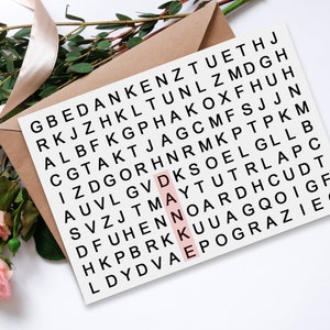 Postkarte "Danke" auf 8 verschiedenen Sprachen, "Wortsuche"  Dankeskarte Hochzeit,