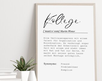 Poster KOLLEGE personalized with name as a gift for colleague retirement farewell colleague
