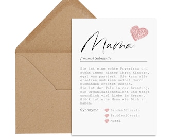 Postkarte MAMA Definition inkl. Briefumschlag Muttertag Geschenk Geburt