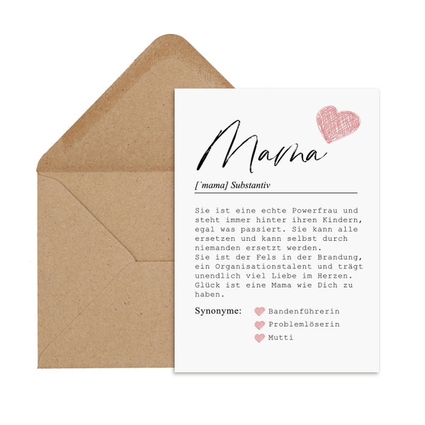 Postkarte MAMA Definition inkl. Briefumschlag Muttertag Geschenk Geburt