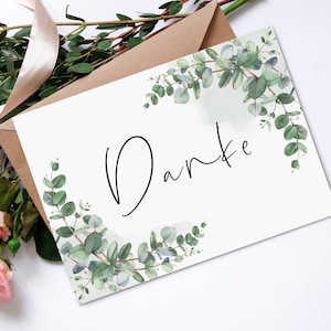 Postkarte Danke EUCALYPTUS, Danke Grußkarte, Karte Danke, Dankeskarte Hochzeit Bild 1