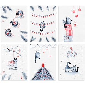 Jeu de cartes de Noël CHATS Jeu de 6 cartes de Noël chat Noël