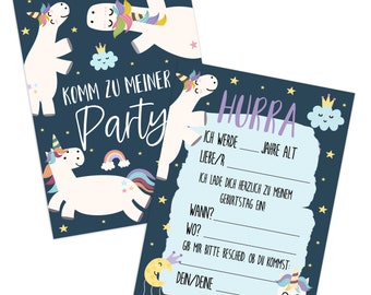 5 x Invitation Cards Children's Birthday UNICORN Invitations Children's Birthday