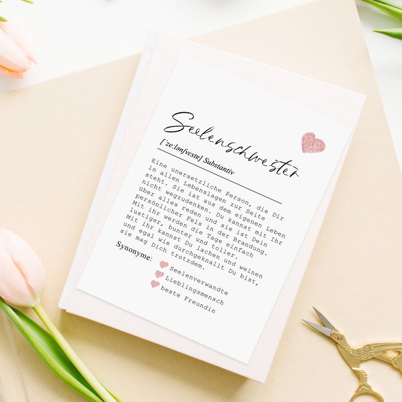 Postkarte Definition SEELENSCHWESTER inkl. Briefumschlag Beste Freundin Geschenk Bild 3