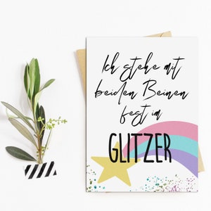 Carte postale J'ai les deux pieds fermement dans GLITZER disant carte cadeau petite amie