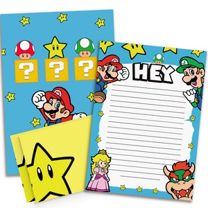 Juego de papel de escribir SUPER MARIO DIN A5, papel de escribir para niños, incluye sobres, bloc de notas, regalo para el día escolar, papel de escribir para niños