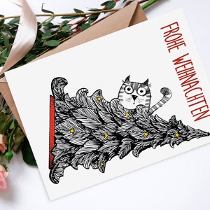 Weihnachtskarte Katze mit Weihnachtsbaum Postkarte Weihnachten Weihnachtskarte lustig