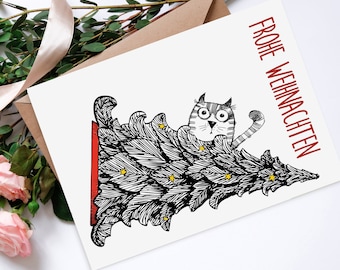 Weihnachtskarte Katze mit Weihnachtsbaum Postkarte Weihnachten Weihnachtskarte lustig