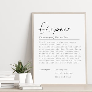 Poster EHEPAAR DEFINITION personalisiert mit Namen für Paare Geschenk für Hochzeit