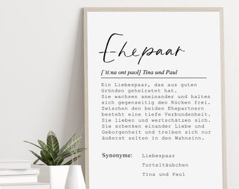 Poster EHEPAAR DEFINITION personalisiert mit Namen für Paare Geschenk für Hochzeit