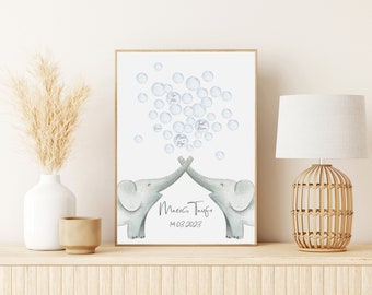 Guest poster BAPTISM elephant PERSONALIZED with name as a gift for baptism guest book baptism