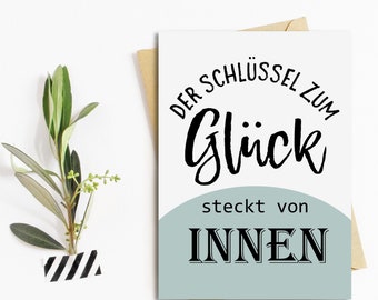 Postkarte GLÜCK "Der Schlüssel zum Glück" Postkarte SPRÜCHE Postkarte Liebe