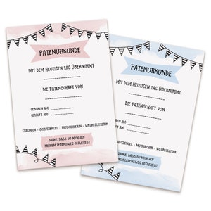 Certificado de padrino Juego de 2 cartas de padrino para bautismo de padrino y madrina DIN A4