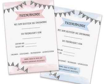 Patenurkunde Patenbrief 2er Set für Patenonkel und Patentante DIN A4 Taufe