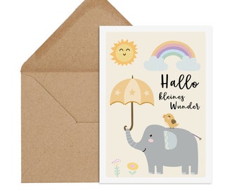 Cartão postal pequeno milagre ELEFANTE cartão de nascimento incluindo envelope