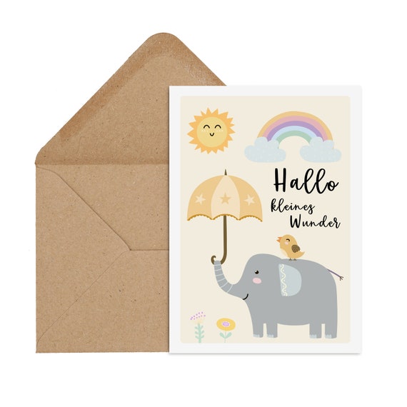 10 Individuelle Baby Geburtskarten Mit Foto – Elefant In Rosa, DIN Lang, 300g Papier