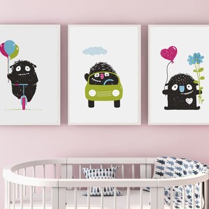 Póster infantil juego de 3 carteles de monstruos habitación infantil póster habitación infantil monstruos, cuadros habitación infantil, carteles habitación infantil chicos, carteles de monstruos
