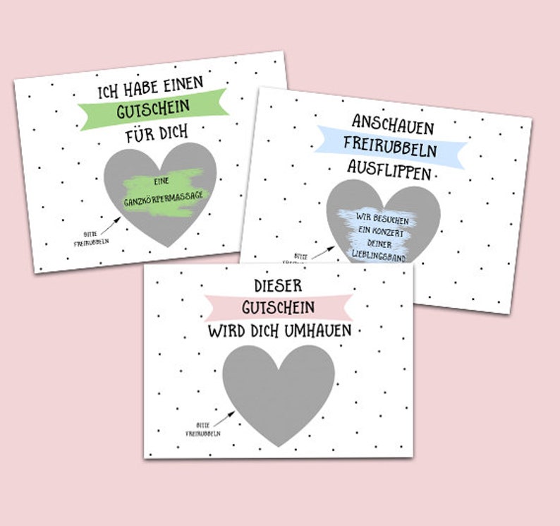 3 x Rubbelkarten GUTSCHEINE bunt inkl. 3 Umschläge ...