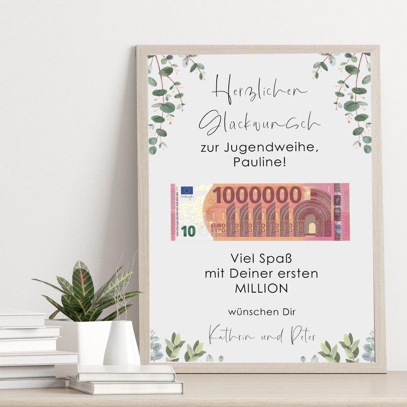 Poster Jugendweihe ERSTE MILLION Geldgeschenk Jugendweihe personalisierbar Bild 2